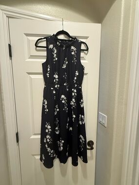 Ann Taylor Navy Blue Floral Midi Dress